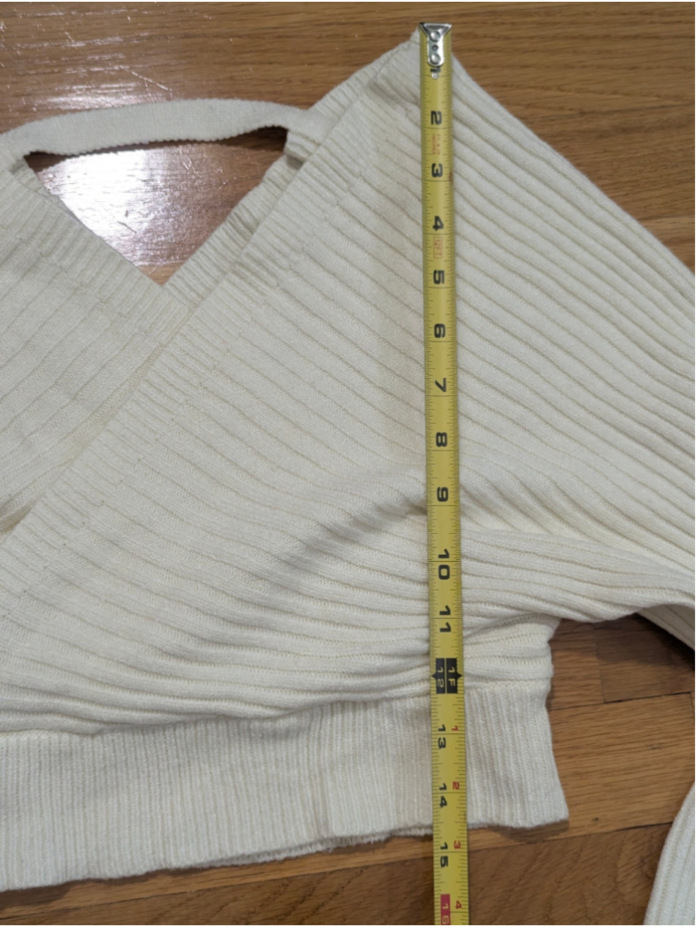 12th Tribe x Salty Blonde Cream Ribbed V-Neck Cross Front Sweater Small - Picture 11 of 12